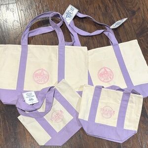 2026 Trader Joe's Lavender Tote Bags Bundle 2 LARGE and 2 MINI (set of 4)